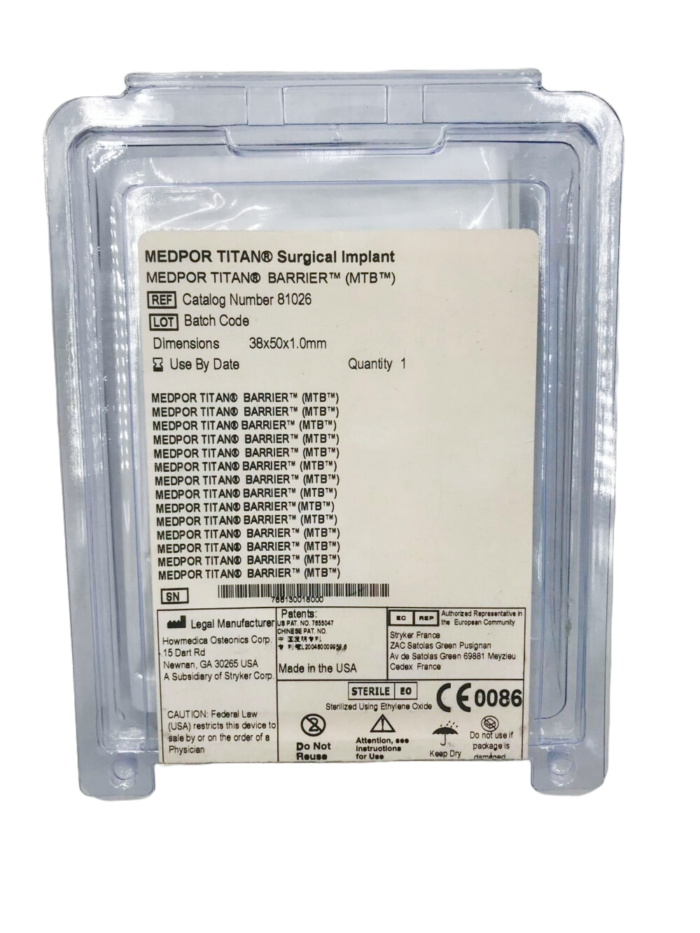 81026 - STRYKER LEIBINGER MEDPOR TITAN BARRIER (MTB) SURGICAL IMPLANT, 38X50X1.0MM